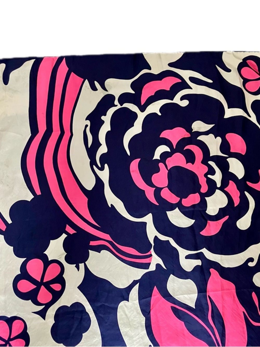 Women's Floral Print Silk Parisian Scarf - Pink, Navy & Cream